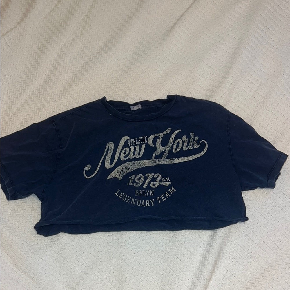 Garage Blue Crop Top New York Graphic